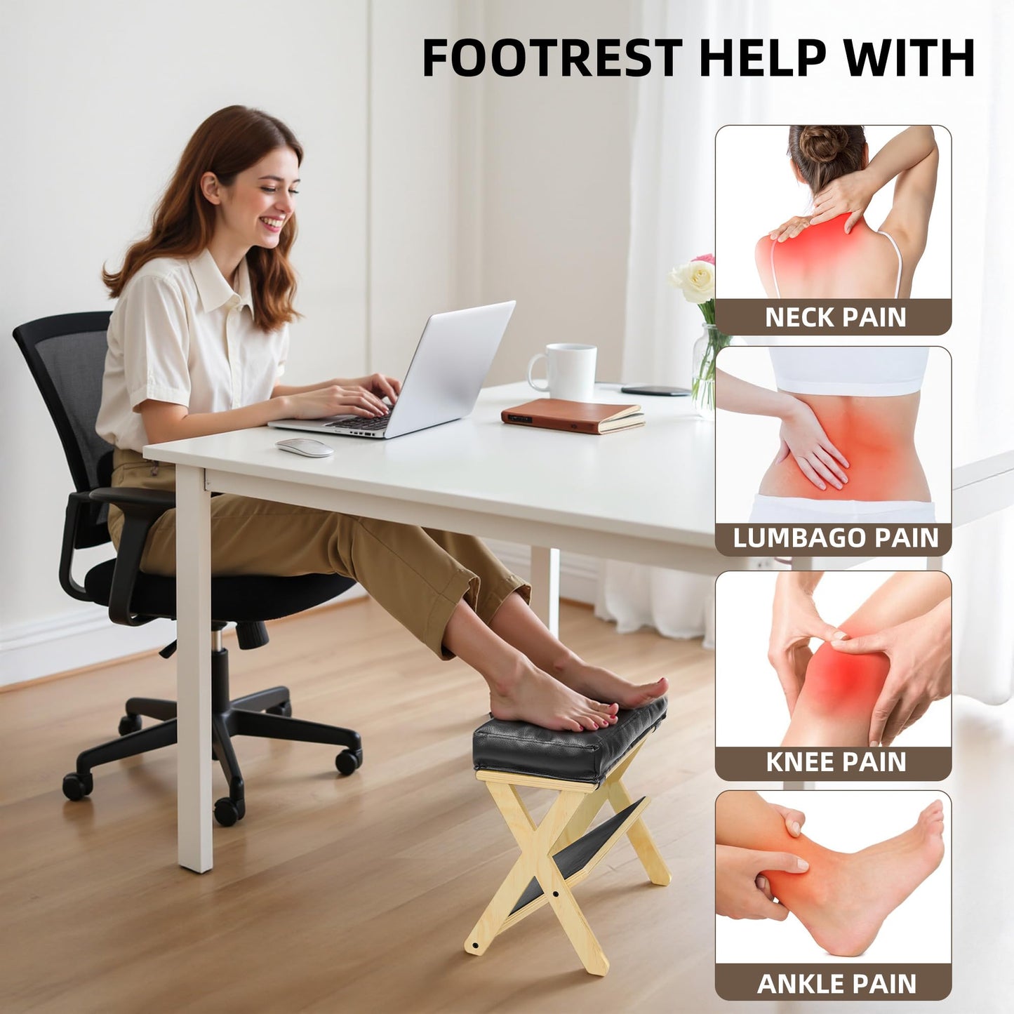 HOMELYSTBO Double Step Foot Rest for Under Desk at Work, Wooden Under Desk Footrest with Non-Slip EVA Stepping Surface, Ergonomic Foot Stools for Under Office Desk, Enhances Posture,Home Office Gaming