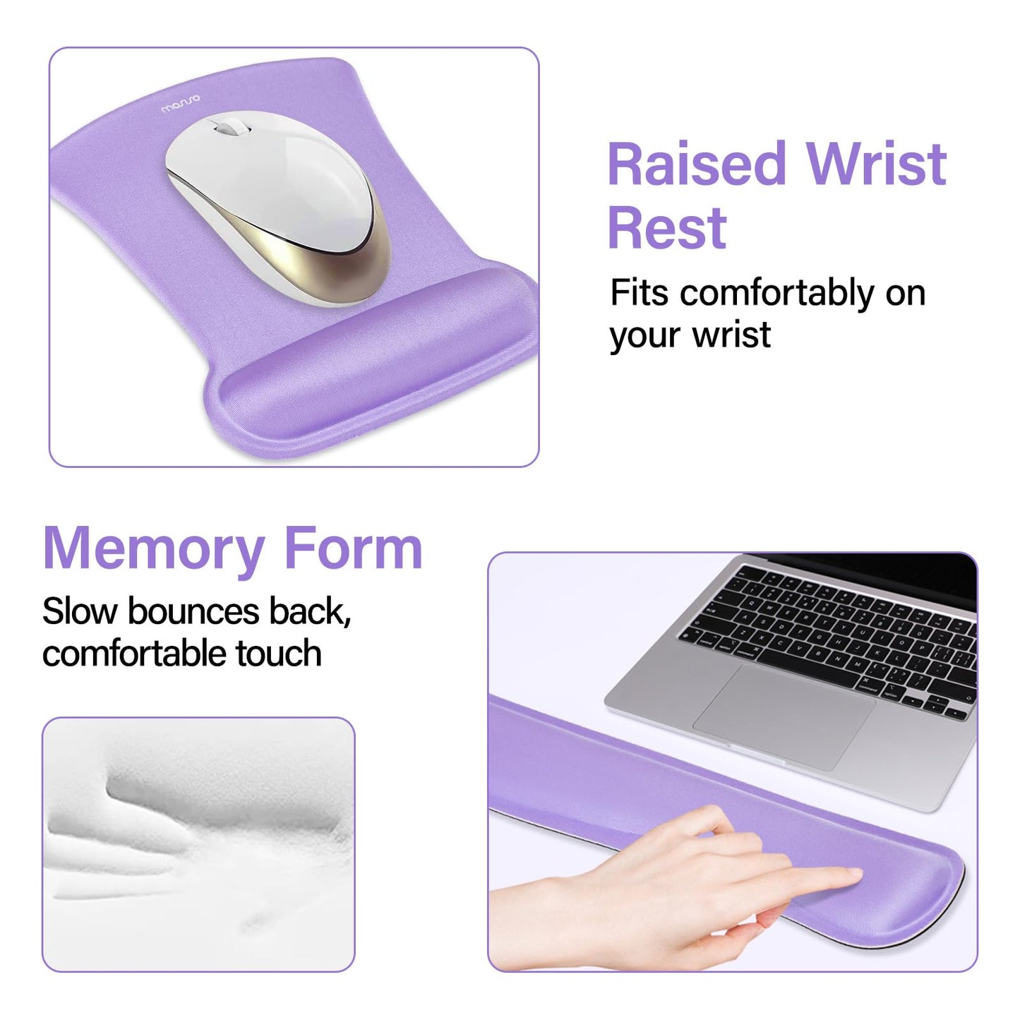 MOSISO Keyboard Mouse Pad Set, Large Gaming Mousepad&Keyboard Wrist Rest&Mouse Wrist Rest&Coaster, Ergonomic Non-Slip Mousepad&Easy Typing Cushion with Memory Foam for Home Office, Purple