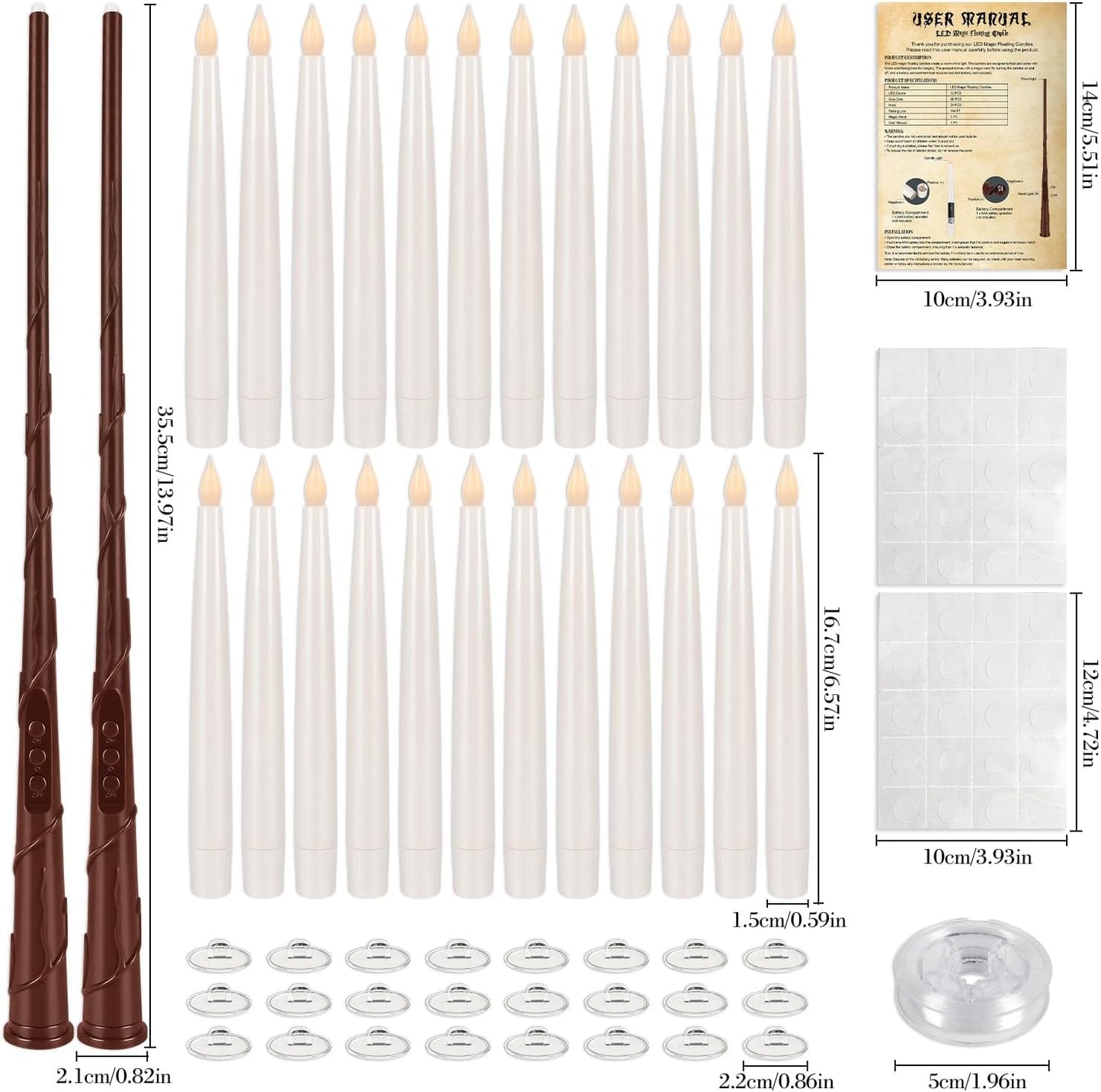 YOROXRG 24 Pcs Halloween LED Magic Hanging Floating Candles, Taper Flickering Flameless with 2 Magic Wands - Candle Set for Halloween, Christmas, Weddings, Birthdays & Fantasy Ambiance...