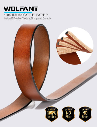 WOLFANT Womens Belts for Jeans in Gift Box,1.1" Ladies Belt with Gold Buckle,100% Italian Full Grain Real Solid Leather