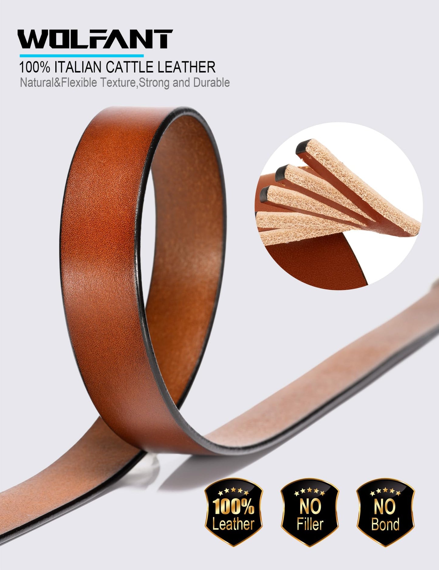 WOLFANT Womens Belts for Jeans in Gift Box,1.1" Ladies Belt with Gold Buckle,100% Italian Full Grain Real Solid Leather
