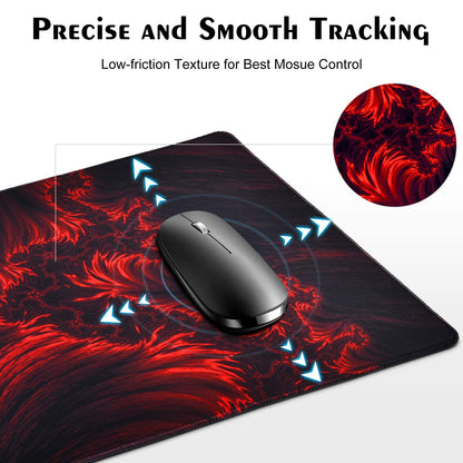veecom Gaming Mouse Pad, Red Large Gaming Mouse Pads 31.5×15.75In, Long Big Mouse Pad XL Mouse Mat with Non-Slip Base, Extended Keyboard Mousepad Flame Pattern (Black Red)