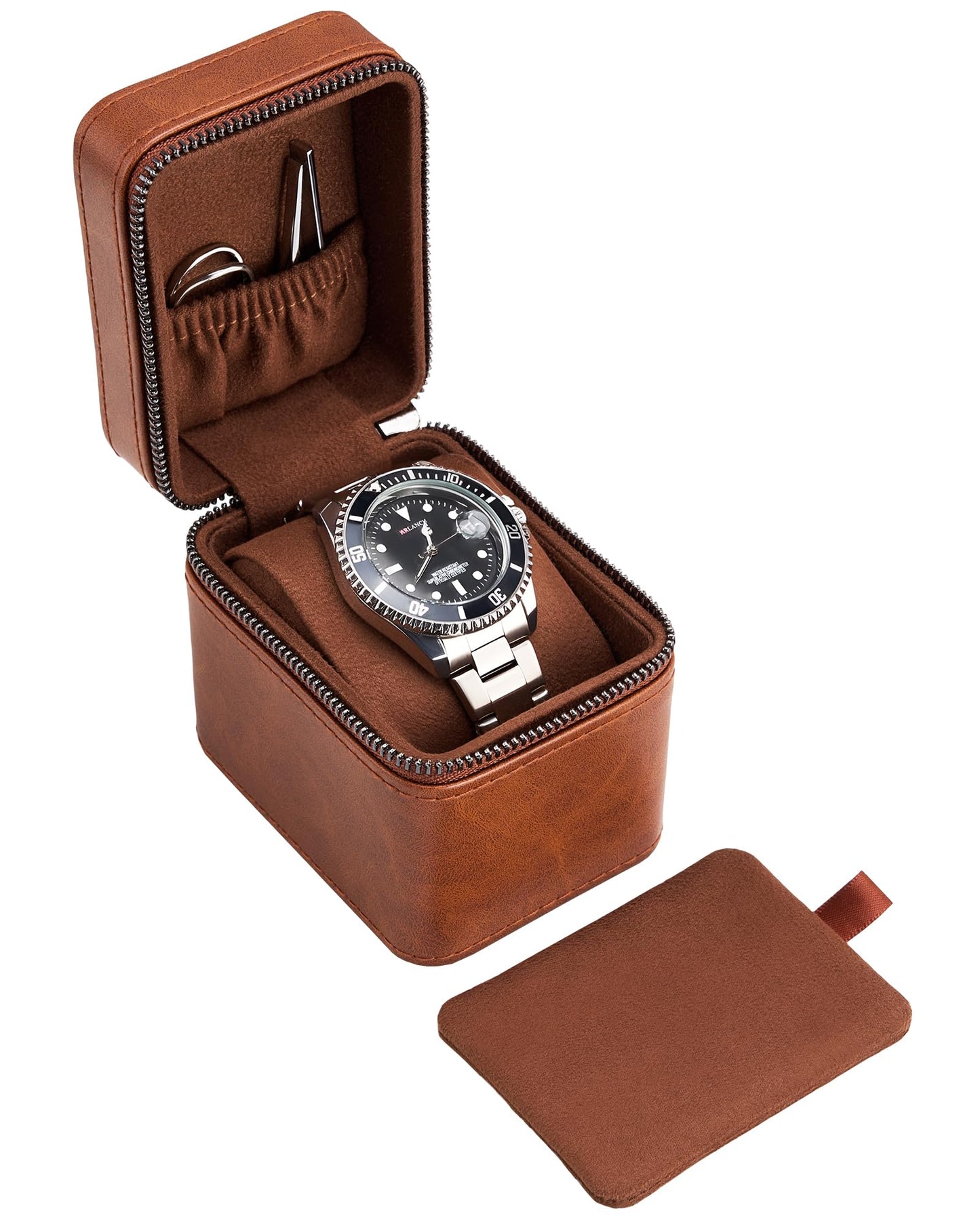 ProCase Single Watch Travel Case for Men, PU Leather Portable Watch Holder, Compact Small Carrying Storage Box for Luxury Watches & Smartwatches with Jewelry Compartment, Fathers Day Gift -Brown