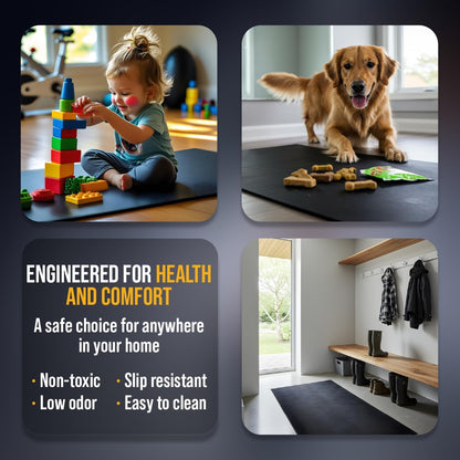 Rubber King Multi-Purpose Exercise Mat - 4' x 6' x 3mm - 100% Recycled Thick Rubber Mat for Home Gym Flooring, Non-Slip, Low-Odor Durable Workout Mat for Indoor/Outdoor, Shoe-Friendly - Black