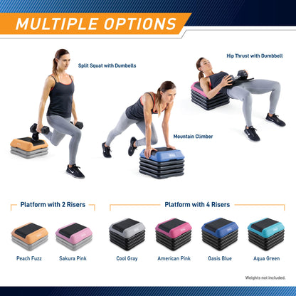 Circuit Fitness by Marcy 16 x 16 inches Adjustable Height Aerobic Step Platform with 2 Risers, Non-Slip Rubber Surface, Home Exercise Fitness Training, Peach Fuzz, STEP-PEACH01-2R
