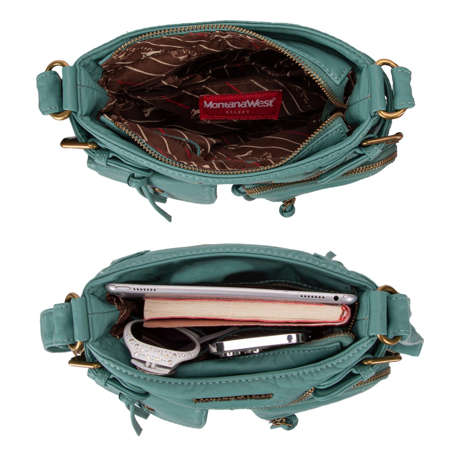 Montana West Crossbody Bag for Women Washed Soft Leather Multi Pocket Purses Vintage Women's Purses and Handbags Turquoise Gift MWC-046TQ
