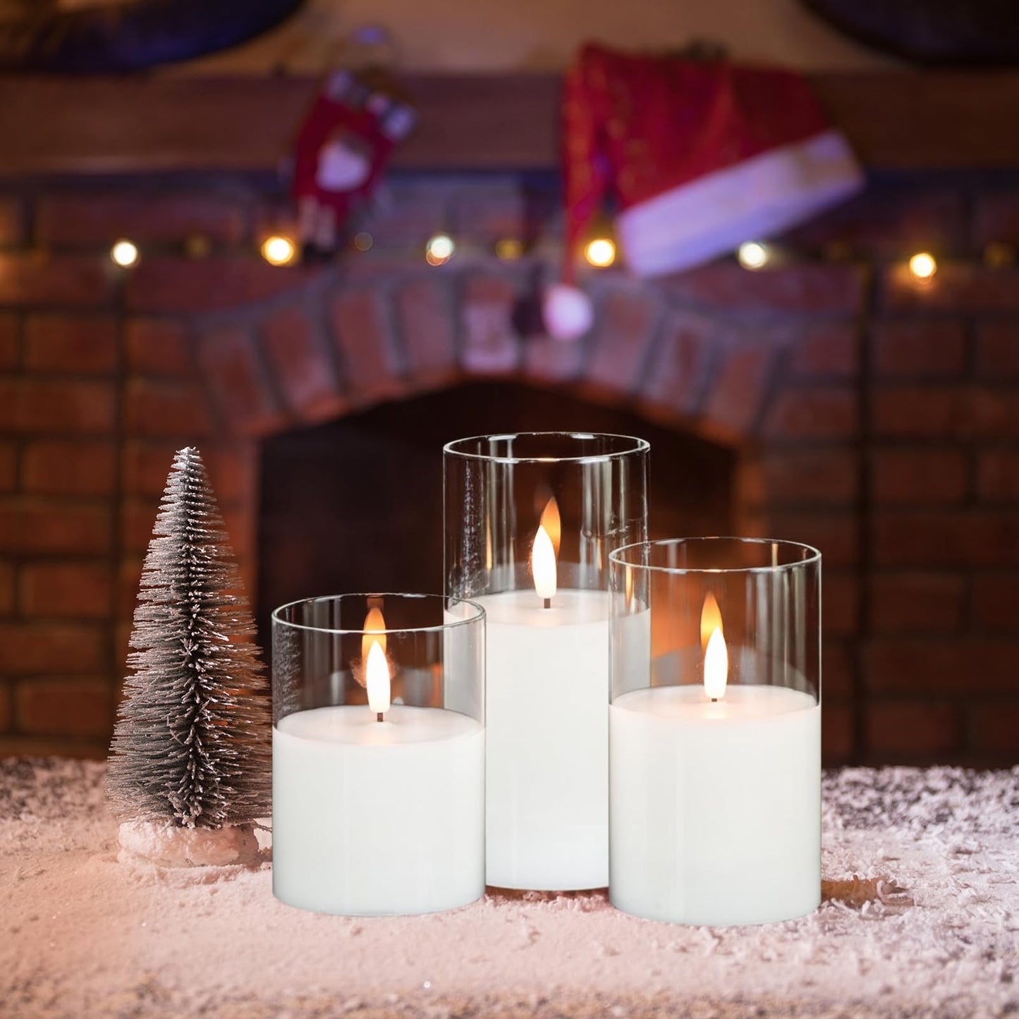 KunSwenn Rechargeable Candles with Remote Timer, Clear Glass Flameless Candles Flickering with Charging Cable, 3 Pack Real Wax LED Pillar Candle for Halloween Christmas Home Decor (D3” x H4”5”6”)