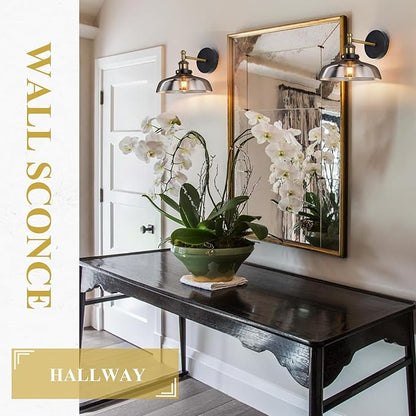 Vintage Wall Sconces Set of 2 Indoor 110V Hardwired Smoked Glass Wall Mounted Lamp Light Fixtures for Bathroom Vanity Kitchen Hallway Stairway, Anti-Rust Brushed Bronze Finish, E26 Base, WS-23061-D2