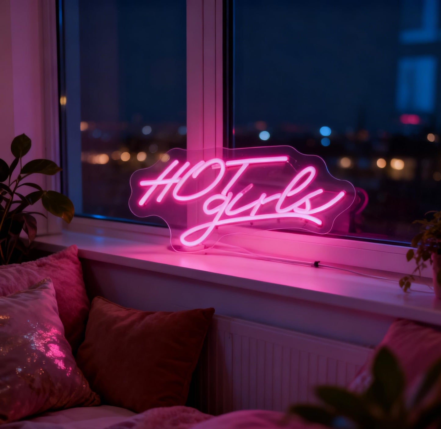 Hot Girls LED Neon Sign - USB Powered Dimmable Neon Light for Bedroom Dorm Living Room Home Decor Party Wall Table Cafe Bar Art Decorations Gift for Teen Girls Young Women 16.1 x 9.1 In