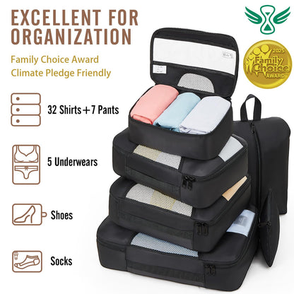 Veken 8 Set Packing Cubes for Travel Essentials, Suitcase Organizer Bags Set for Luggage, Road Trip Travel Accessories in 4 Sizes (Extra Large, Large, Medium, Small), Black