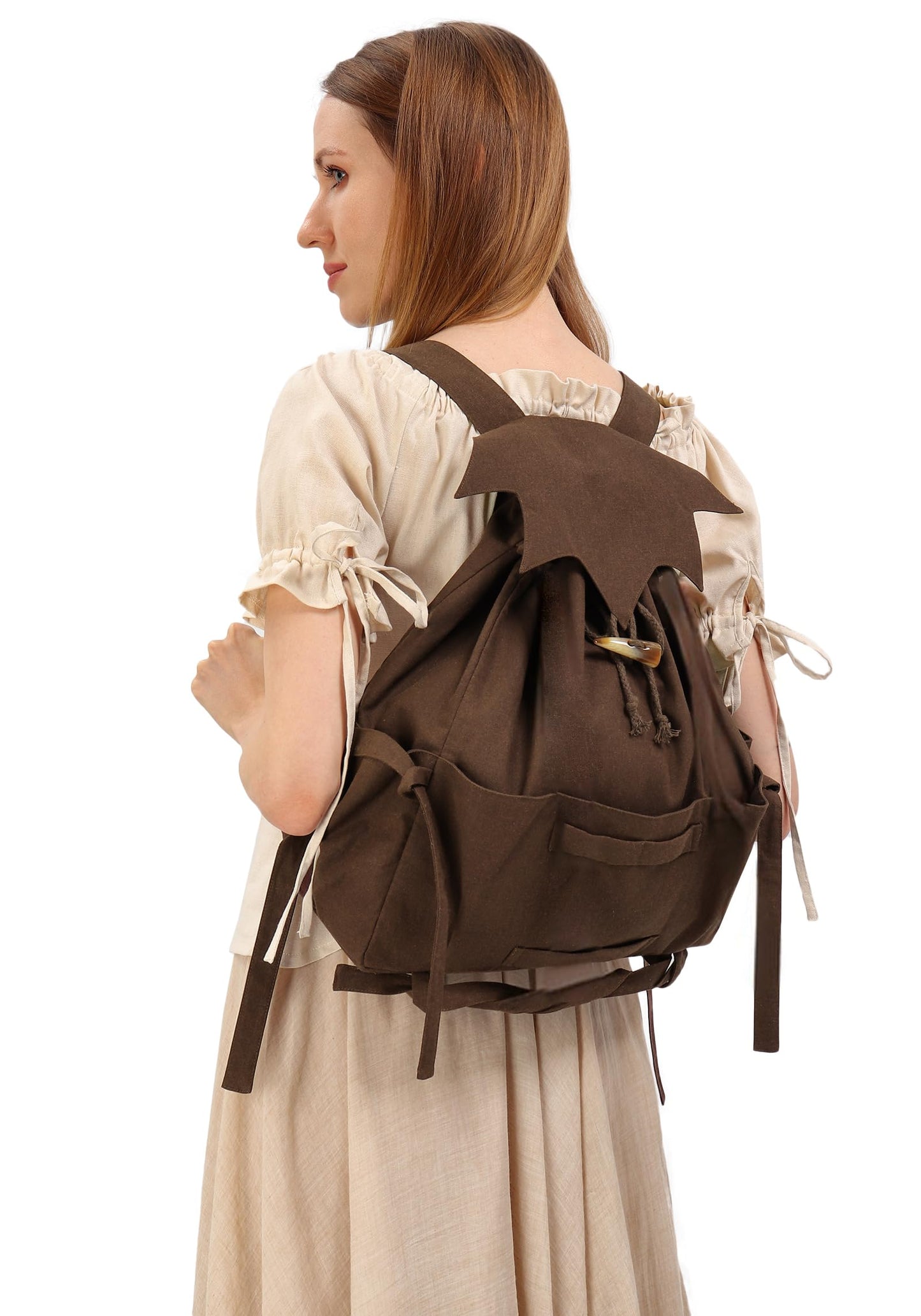 FURPHI Medieval Drawstring Backpack Vinatge Bag Renaissance Ren Faire Camping Accessories (Brown)