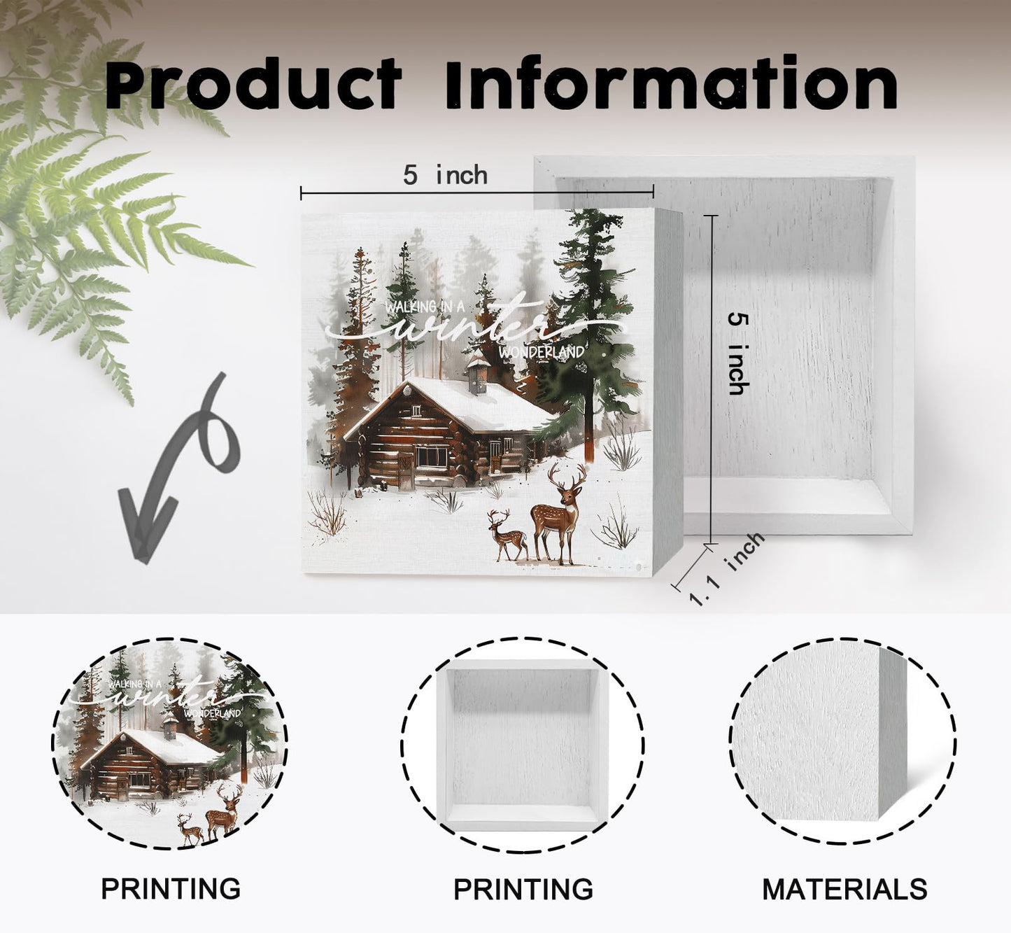 Nitelat Winter Sign, Winter Christmas Reindeer Wooden Box Sign, Farmhouse Xmas Decorations, Wonderland Decorations, Christmas Wood Signs for Home Office Desk Table Shelf Decor, 5x5 Inch