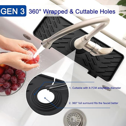Meiliweser Silicone Faucet Mat for Kitchen Sink – Gen 3 10° Slope Splash Guard