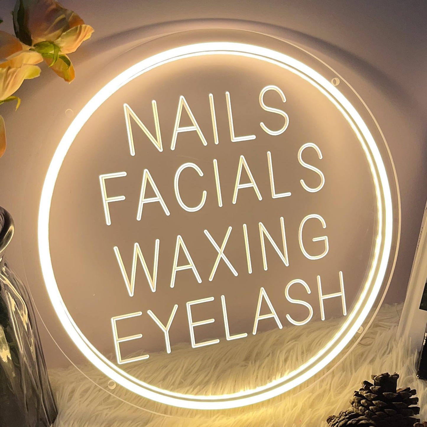 Nails Facials Waxing Eyelash Neon Sign for Wall Decor 3D Art Carving Design Personalized Led Advertising Neon Light Sign for Beauty Salon Spa Business Lash Hair Shop Wedding Warm White USB 30×30CM