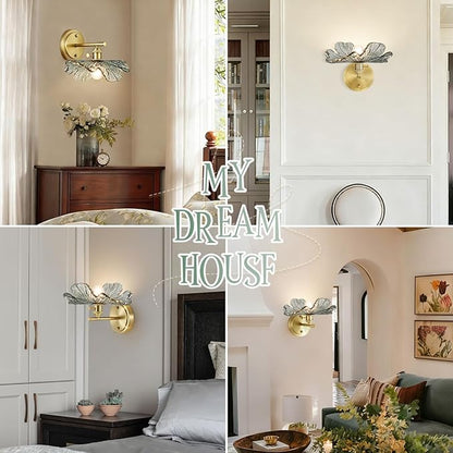 Modern Bathroom Vanity Light Vintage Wall Sconce Hand Blown 1-Light Wall lamp Indoor Wall Light with Dark Green Glass Shade Gold Vanity Light Over Mirror for Bedroom Hallway Living Room
