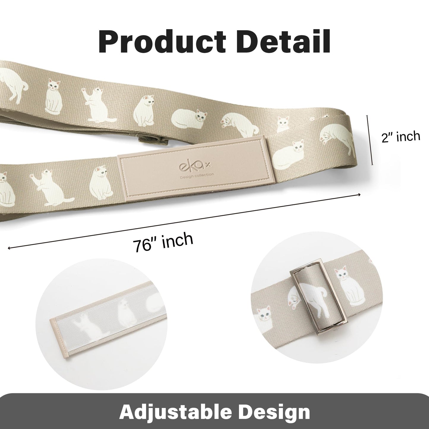 Luggage Straps for Suitcases,Adjustable Luggage Elastic Belt, Travel Essentials for Airport,Station, Vibrant Designs, White Cat