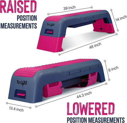 Yes4All Multifunctional Fitness Aerobic Step Platform/Aerobic Deck, Household Step Workout Bench for Home Gym (Hot Pink/Navy Blue)