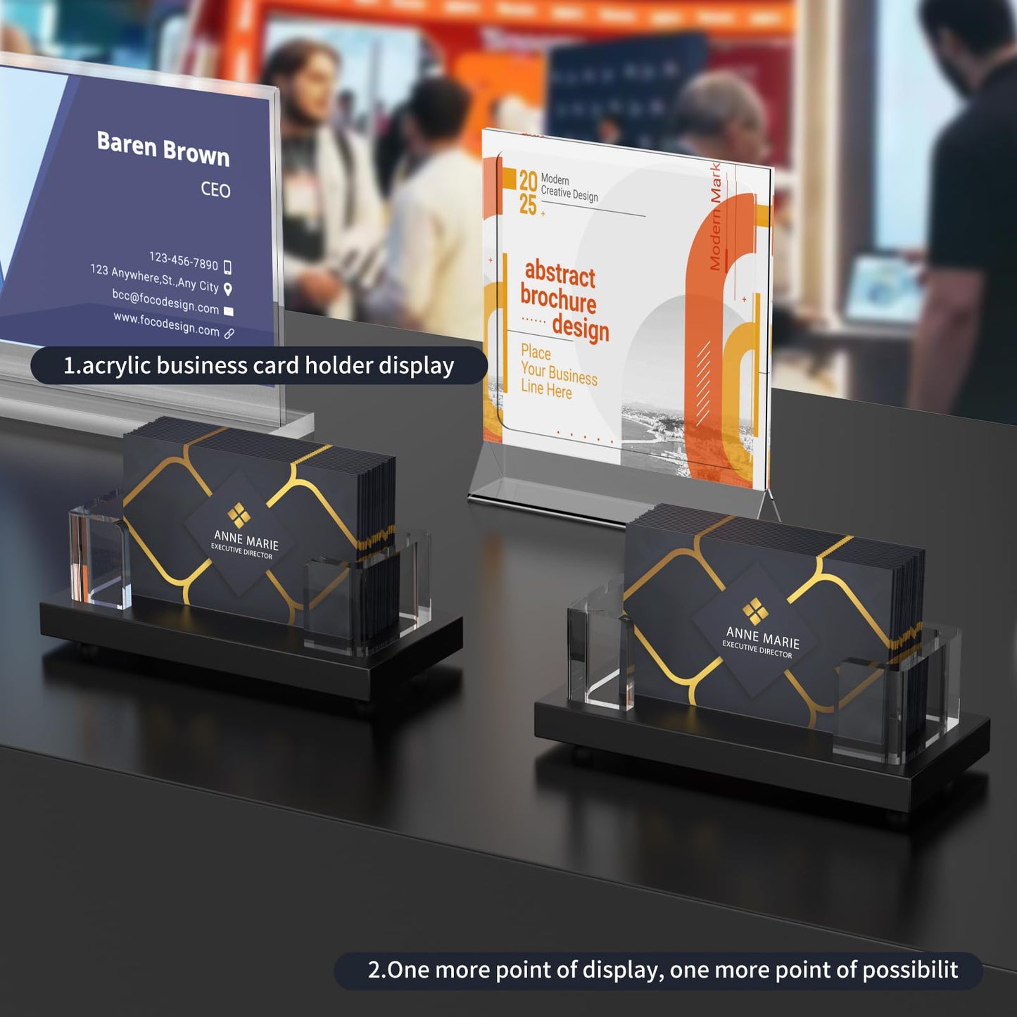 EMOMAS Acrylic Business Card Holder for Desk,Business Card Stand,Clear Business Card Display,Desk Business Card Holders,Business Card Display Stand,Acrylic Business Card Holder Display,Black 2 Pcs