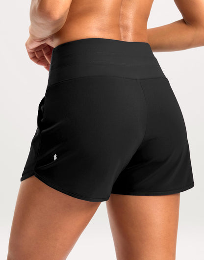 Soothfeel Women's Athletic Running Shorts with Zipper Pockets 3" High Waisted Workout Active Gym Shorts for Women with Liner Black Medium
