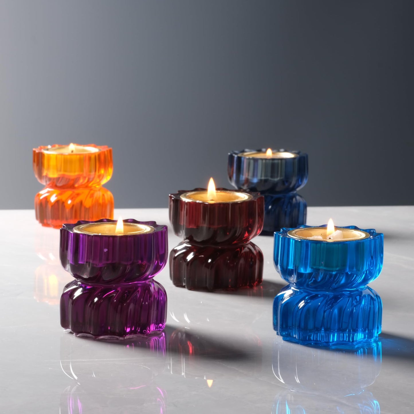 ICNBUYS Twizzle Twist Tealight Holder, Decorative Tealight Candle Holder for Table Display, Unique Home Décor, Housewarming Gift, Spiral Sculpture Diwali Tea Light Stand Blue Resin Set of 2