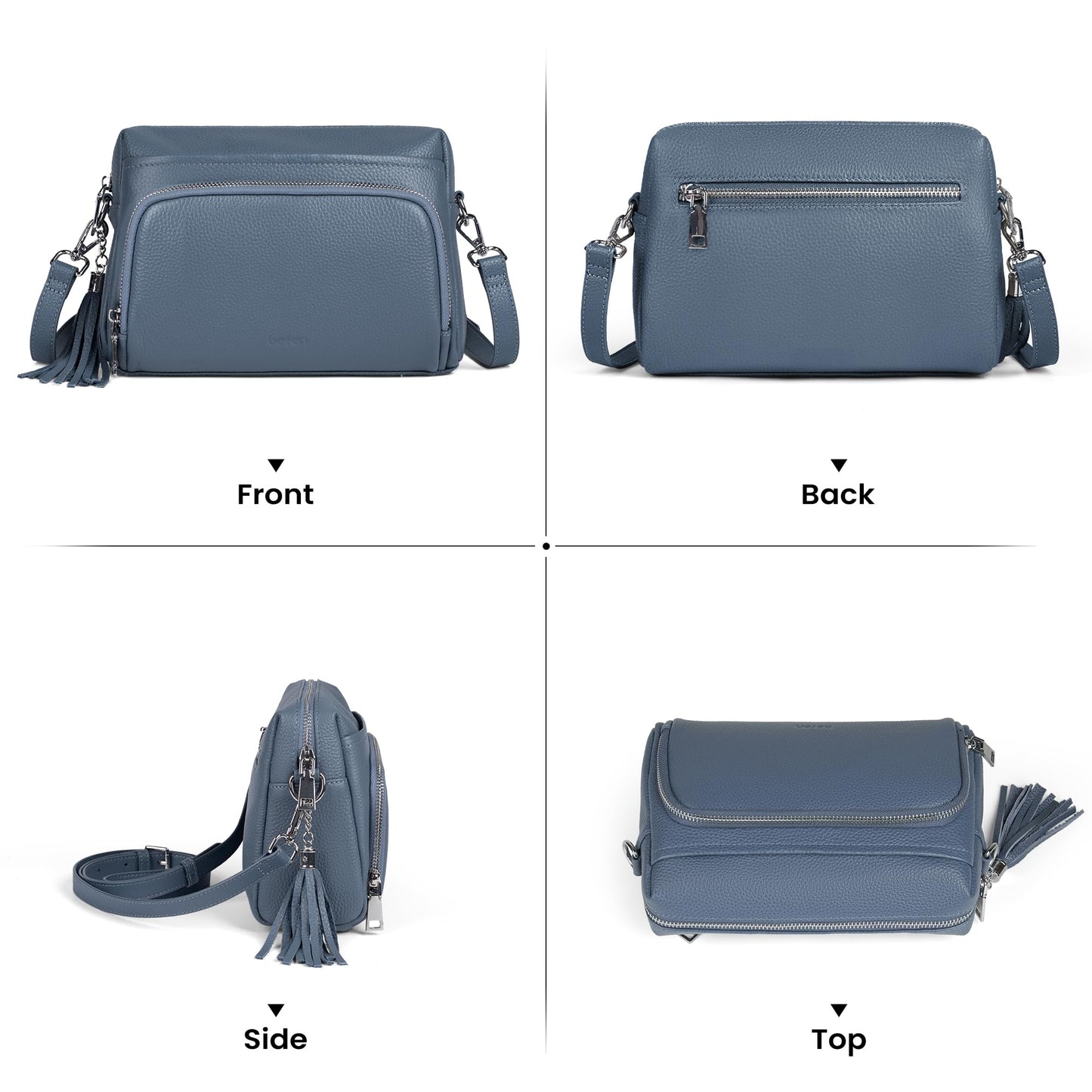 befen Soft Real Leather Small Crossbody Purses for Women, Ladies Anti-Theft Shoulder Bag Handbag Purse with Adjustable Strap & Built in RFID Wallet Light Blue