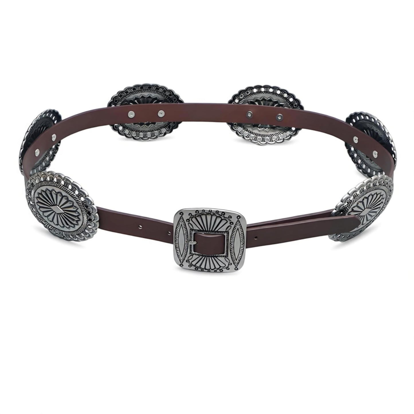 Alavuss Womens Western Concho Belts Cowgirl Cowboy Faux Leather Belt Rodeo Country Concert Nashville Outfits Brown 39"