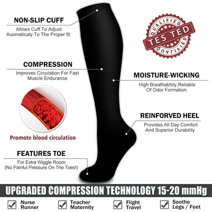 6 Pack Copper Compression Socks for Women and Men Circulation-Best Support for Medical,Running,Nursing,Athletic