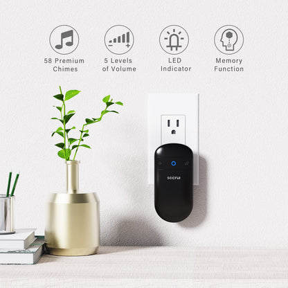 Wireless Doorbell, SECRUI Door bell Over 1000ft Coverage with 2 Plug-In Receivers, 1 Waterproof Push button, 52 Chimes, 110dB loud Sound Colorful LED Flash