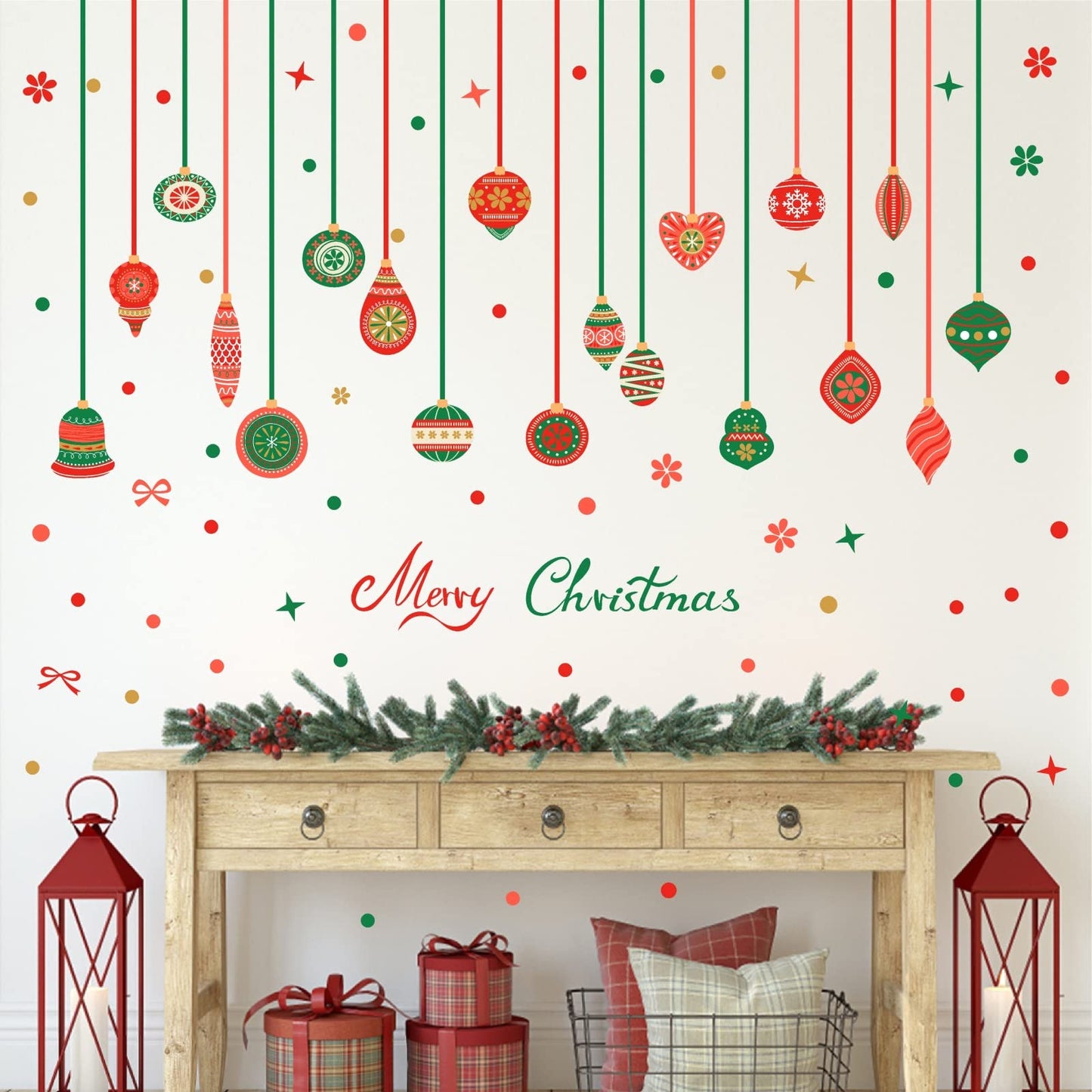 Christmas Bell Wall Stickers Removable Large Xmas Ornament Wall Decals Peel and Stick Merry Christmas Wall Decals Xmas Holiday Wall Stickers Winter Holiday Party Supplies Decorations