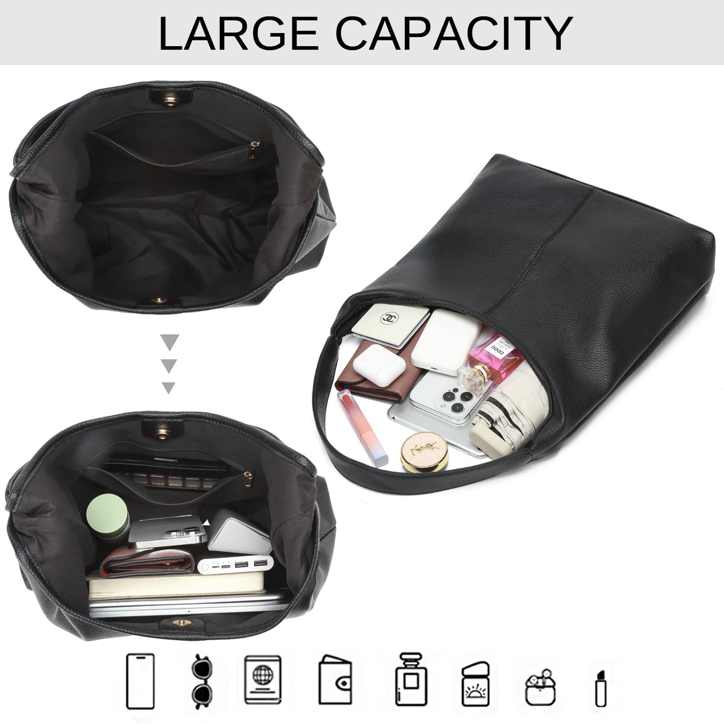 Casual Hobo Bag for Women Soft Shoulder Bags Slouchy Pu Leather Tote Purses for Work Travel