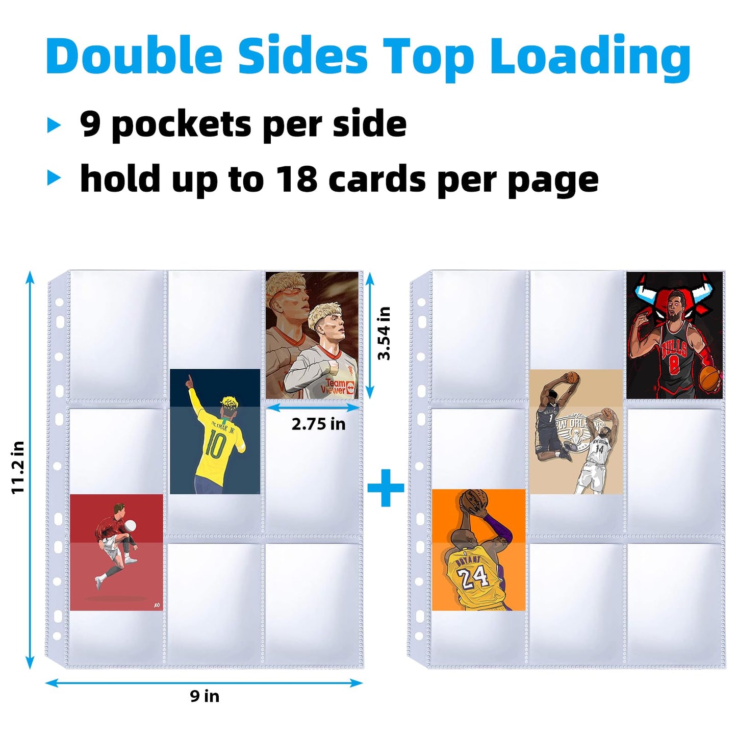300 Pack 9 Pocket Card Sleeves Binder Sheets，Holds 5400 Cards, Clear Trading Card Sleeve Pages Protector for Trading Card Binder Sleeves Fit for Baseball,Football,Game,Business Cards