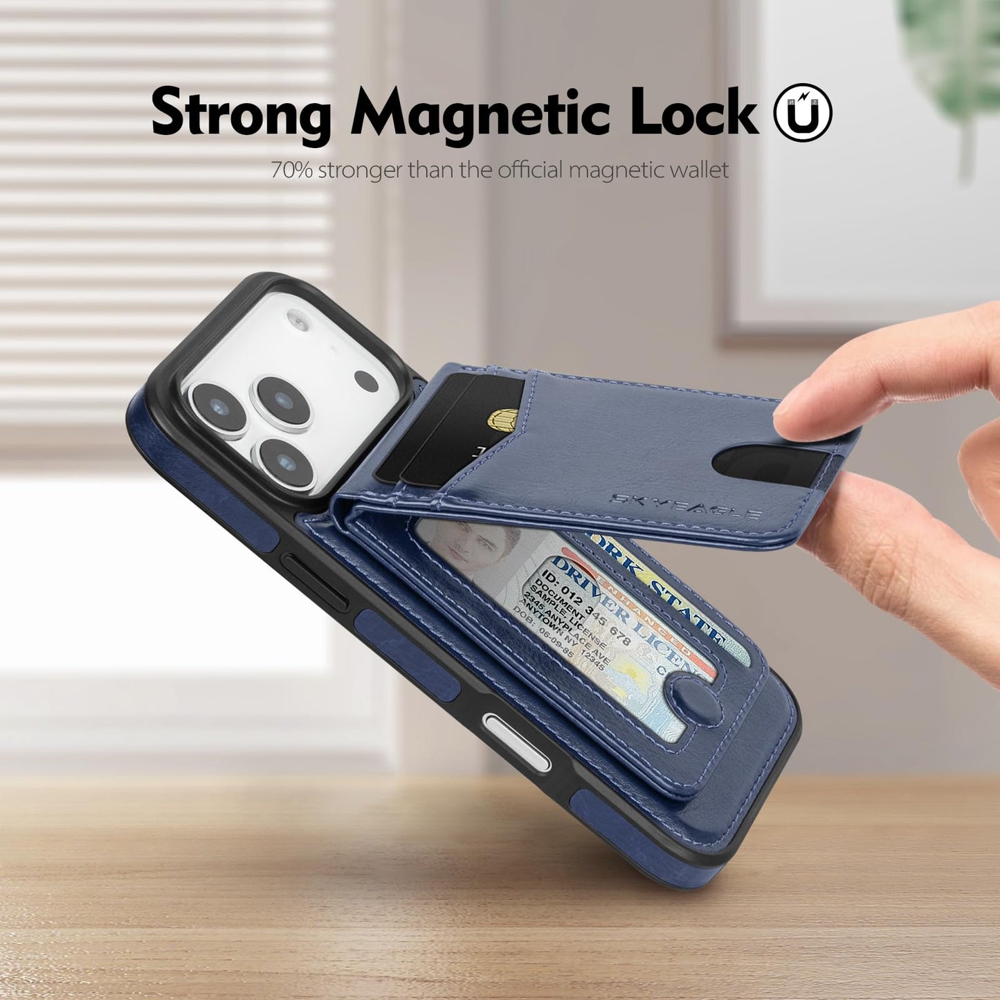 SkyEagle Compatible with Magsafe 2 in 1 Detachable iPhone 17 Pro Max Wallet Case with Card Holder,Women Men Magnetic PU Leather RFID Blocking Flip Kickstand Credit Slots,for Apple 17 ProMax,Blue