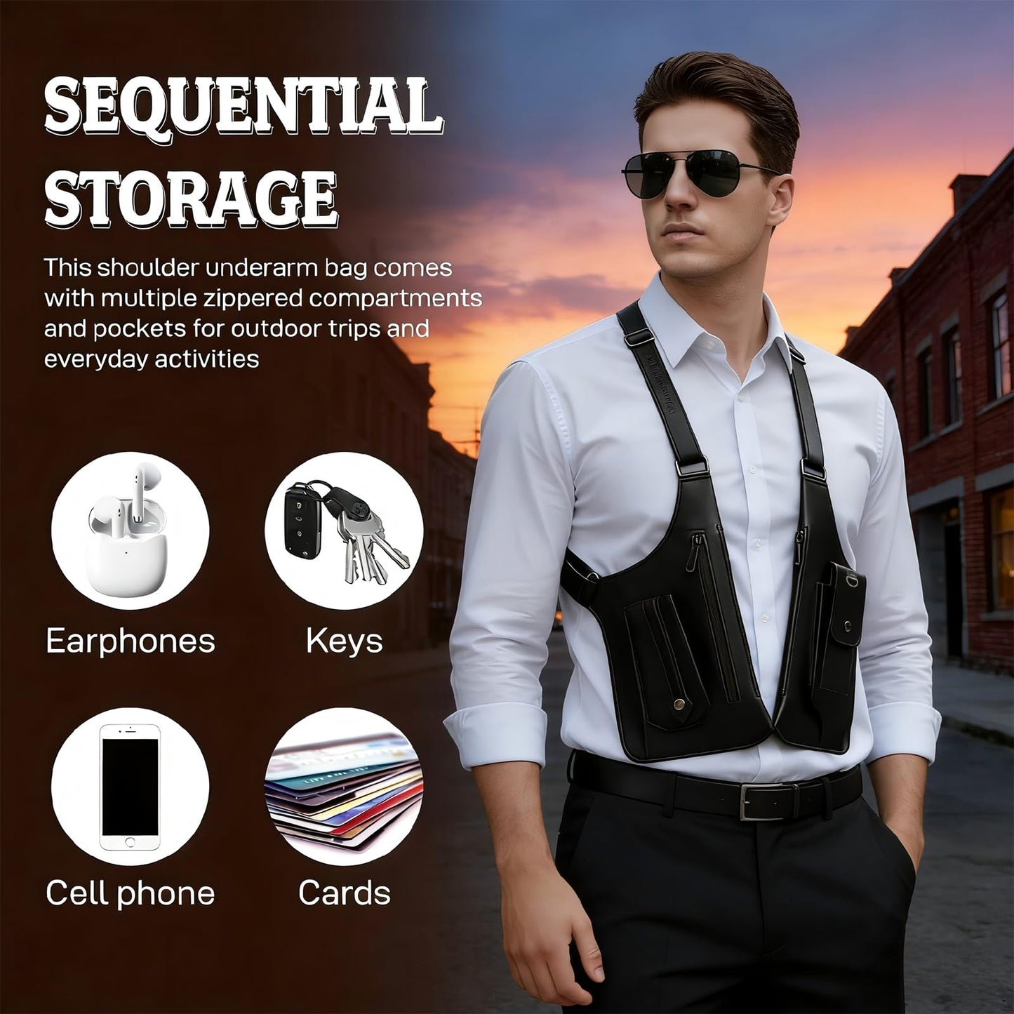 Double Shoulder Armpit Bag,Upgraded Anti-Theft Underarm Wallet with Pocket Holster Phone Leisure Double Shoulder Pouch for Men & Women,Multi-Purpose Armpit Tactical Bag,Travel & Outdoors (Black)