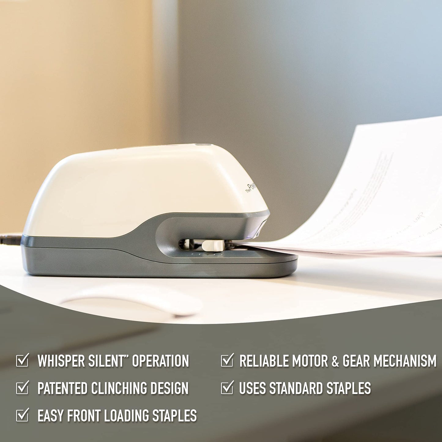 PraxxisPro Powerhouse Ultra-Quiet 40 Sheet Premium Electric Stapler – Jam-Free Flat Clinch for Office, School, or Home – Adapter, Magnetic Remover, 1,250 Staples, Does not Require Special Staples