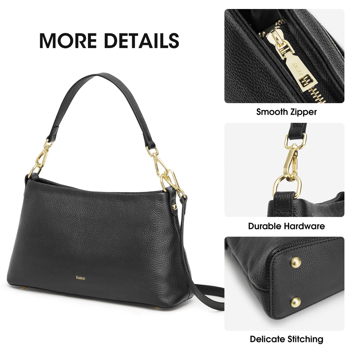 Kattee Genuine Leather Crossbody Bags for Women 2026 Trendy, Small Tote Purses Shoulder Handbags with 2 Removable Straps, Black