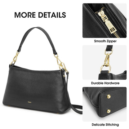 Kattee Genuine Leather Crossbody Bags for Women 2026 Trendy, Small Tote Purses Shoulder Handbags with 2 Removable Straps, Black