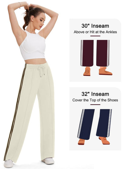 Tapata Regular Women's 30" Inseam Casual Pants Track Athletic Sweatpants Warm Up Loose Side Stripe Street Slacks, Beige, S