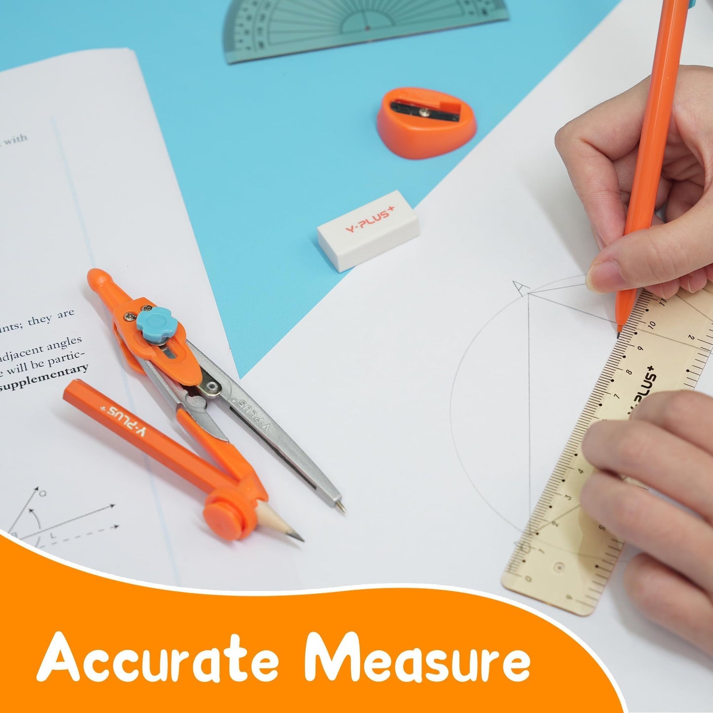YPLUS Geometry Set for Students, Math Protractor Compass with Rulers Mechanical Pencil, Box of Protactors Kit for Class Supplies and School Kids Toddler - 12 Pcs, Back to School Supplies for Kids