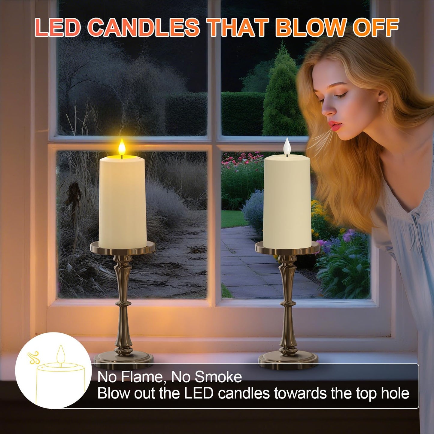 SoulBay USB Rechargeable Flameless Candles, 4-Pack LED Pillar Candles with Remote and Timer, Fake Electric Candles for Indoor Home Decor, Lanterns, Christmas & Parties (Magic Blow-Out Feature)
