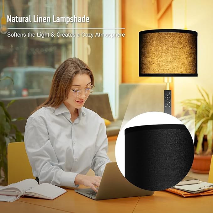 Gold Floor Lamps for Living Room, Stepless Dimmable Floor Lamp with Remote, 2700K-6500K Colors Temperature & Brightness Adjustable,10W/1200LM Black LED Floor Lamp,Modern Standing Lamp for Bedroom