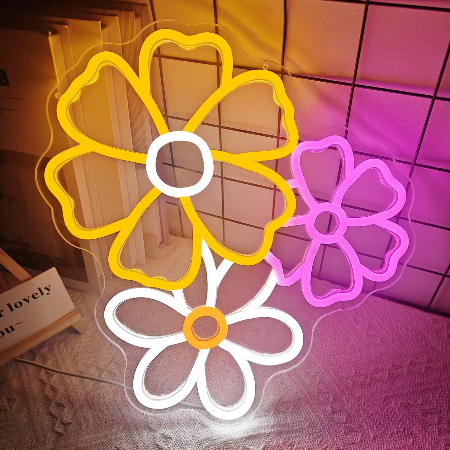 Daisy Flower Neon Sign Dimmable Flower Wall Light for Girls Bedroom Sakura Light up Sign for Wall Decor Led Boho for Birthday Christmas Gift