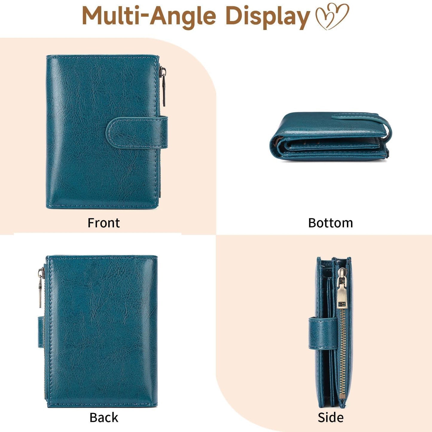 GAEKEAO Small Wallet Women Vegan Leather RFID Blocking Bifold Ladies Compact Card Holder with Zipper Pocket & ID Window