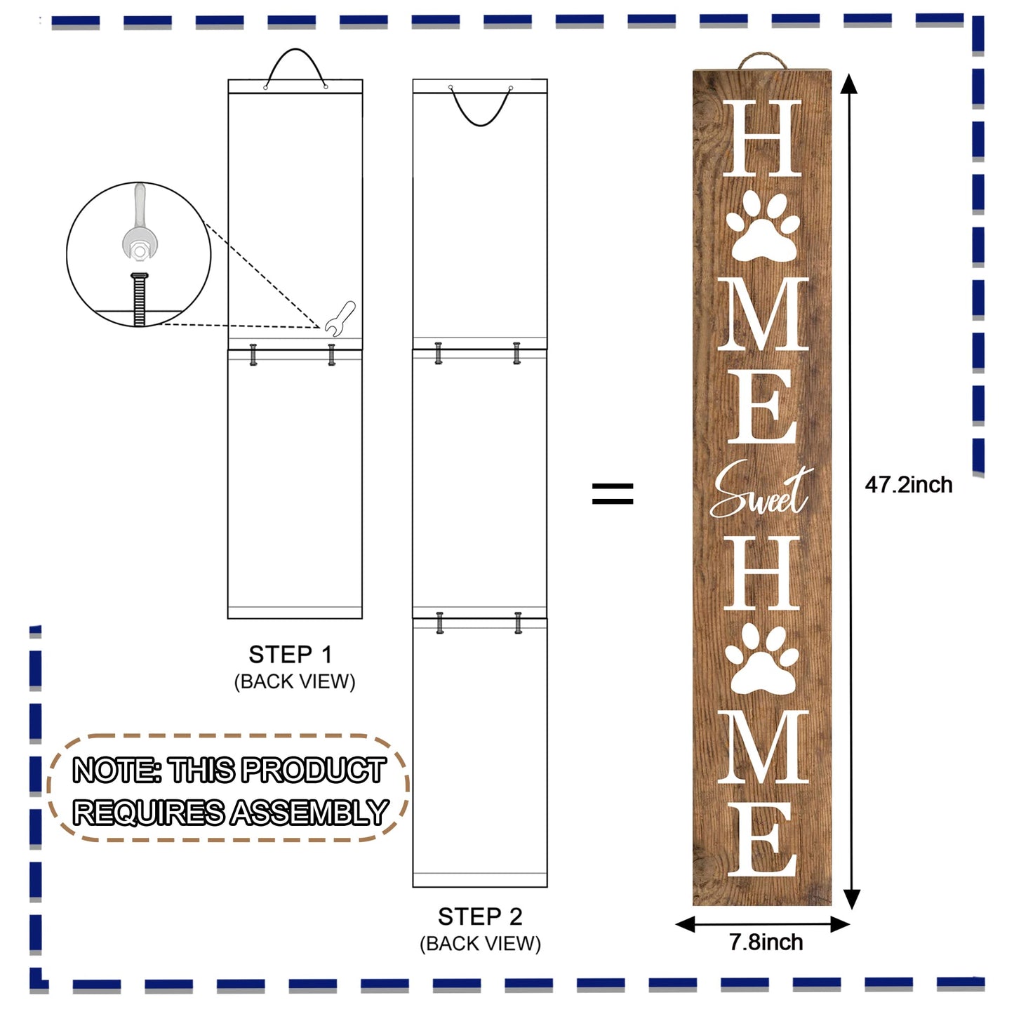 Home Sweet Home Wooden Porch Sign 47" Welcome Cat Dog Sign for Home Front Door Yard Front Porch Standing Farmhouse Home Decoration