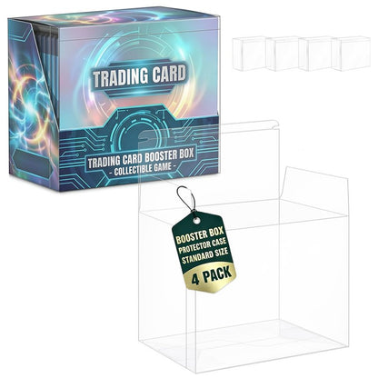 DEDC 4 Pack Clear Booster Box Case PET Plastic Protector Cases Storage Box with Lid for Booster Box Display Case for Collectors, 0.70mm Thick, (5.71x3.39x4.88 inch)