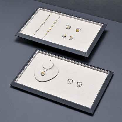 Oirlv Gray Leather Jewelry Display Tray with Microfiber Lining, Premium Rounded Corner Organizer