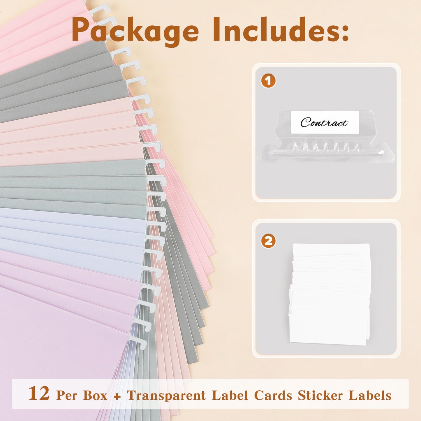Zzrywuty Hanging File Folders Letter Size, 12-Pack Hanging File Folder with 1/5-Cut Tabs, Pastel File Folders Hanging Organizers for Filing Cabinet, Bulky Files & Medical Charts