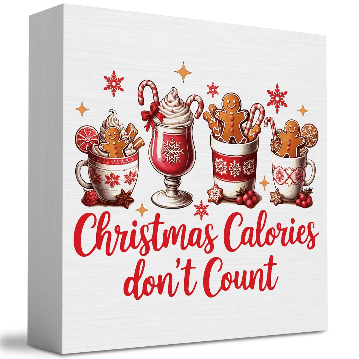 Christmas Kitchen Decorations, Hot Cocoa Sign Gingerbread Home Decor for Table Shelf, Christmas Calories Don't Count Sign 5 x 5 inch