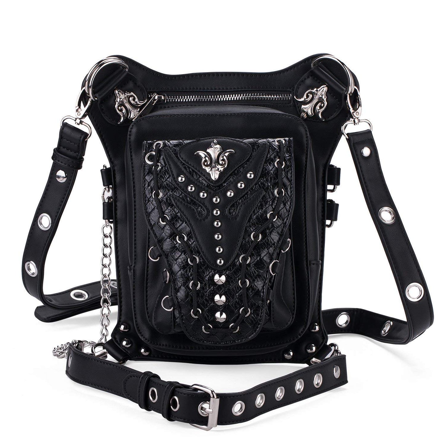 Chikencall Gothic Steampunk Waist Bag Drop Leg Arm Pack Waist Shoulder Fanny Pack Purse Pouch Black