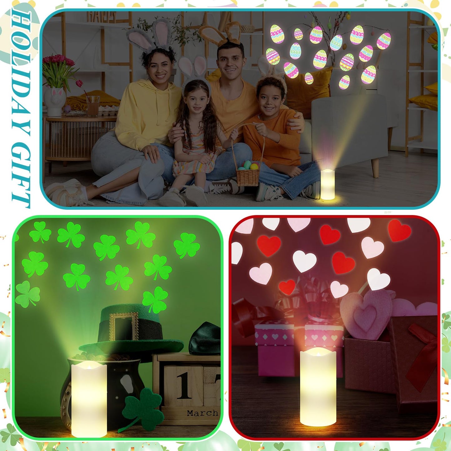 Baquler Easter Flameless Candles Egg Projector Lights Easter Basket Stuffers Spring Home Table Decor Egg LED Candle Night Light with Remote and Timer Battery Operated Gifts for Holiday Indoor Decor