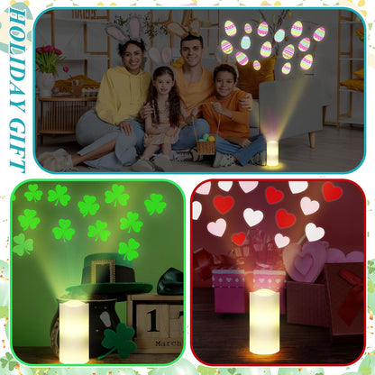 Baquler Easter Flameless Candles Egg Projector Lights Easter Basket Stuffers Spring Home Table Decor Egg LED Candle Night Light with Remote and Timer Battery Operated Gifts for Holiday Indoor Decor